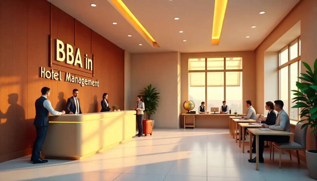 BBA in Hotel Management in Guwahati students practicing front office operations.